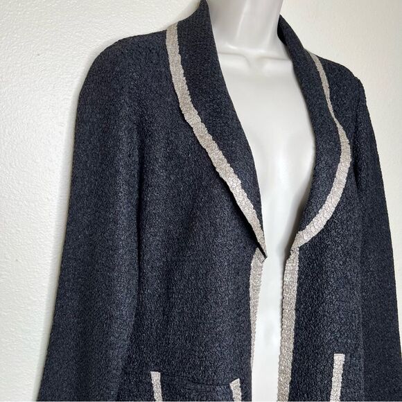 Travelers Collection Chicos Textured Crinkle Open Front Black Tan Jacket Women S - Picture 2 of 13